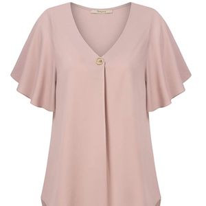 Bebonnie Womens V Neck Loose Fit Chiffon Blouse XXL Dusty Pink